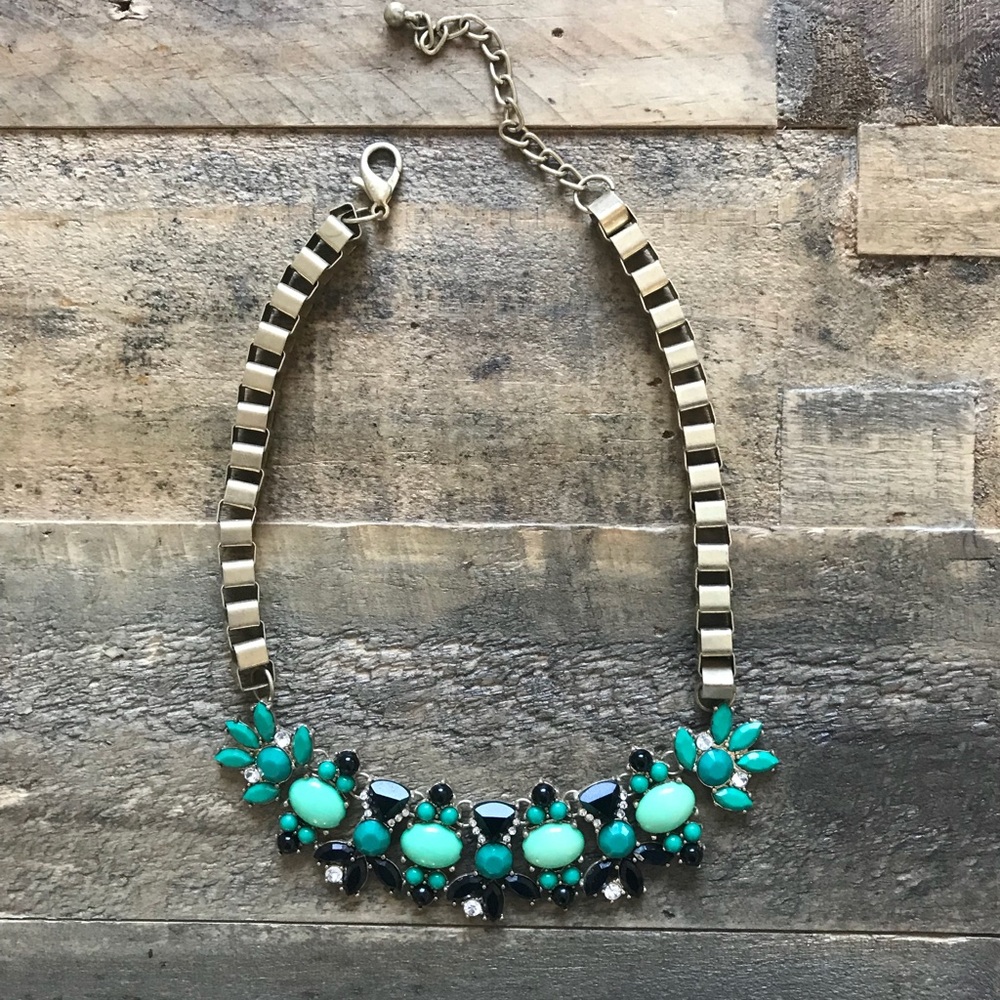Francesca’s teal, black & gold statement necklace